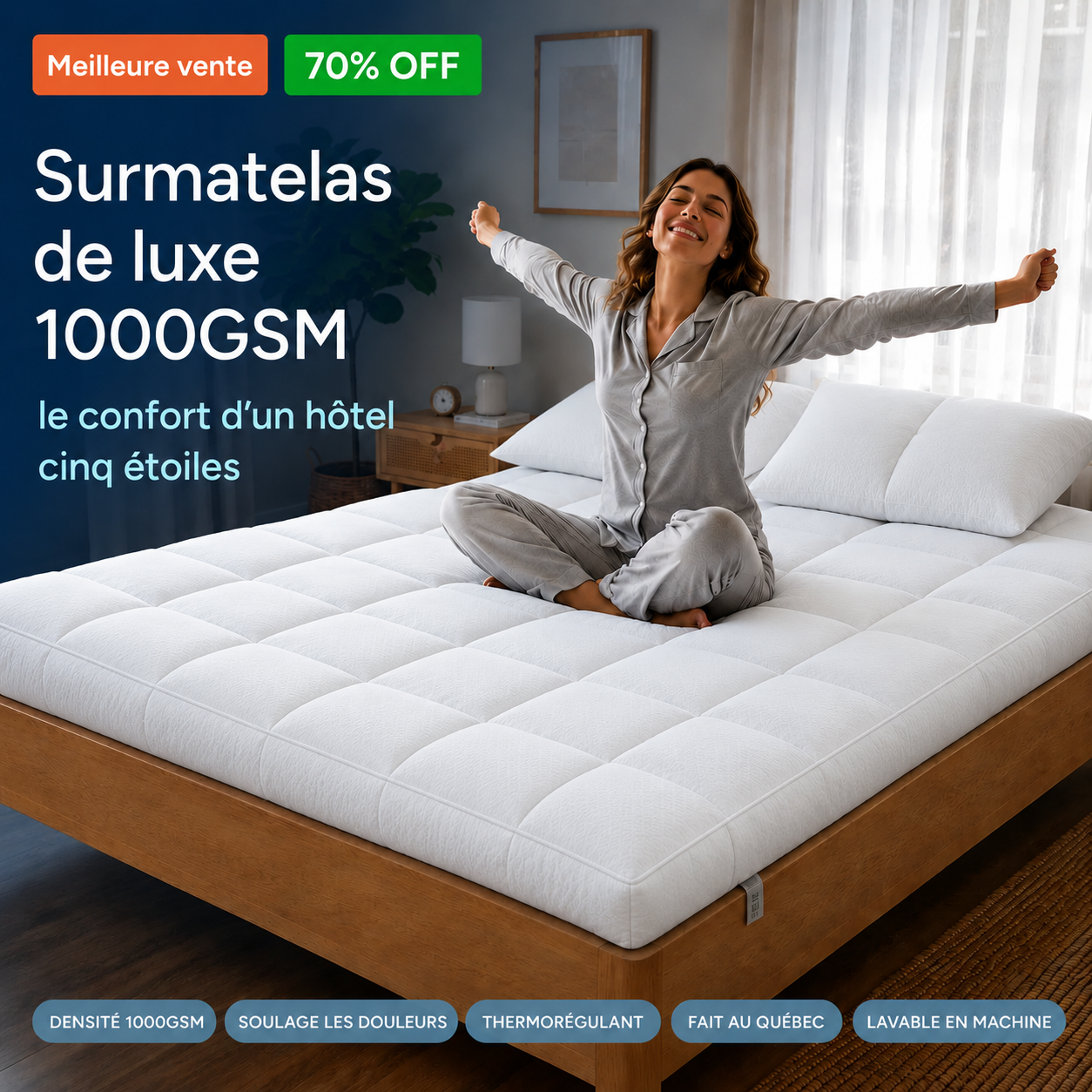 Linen&Rose - Premium Luxury Quilted Mattress Topper 1000 GSM